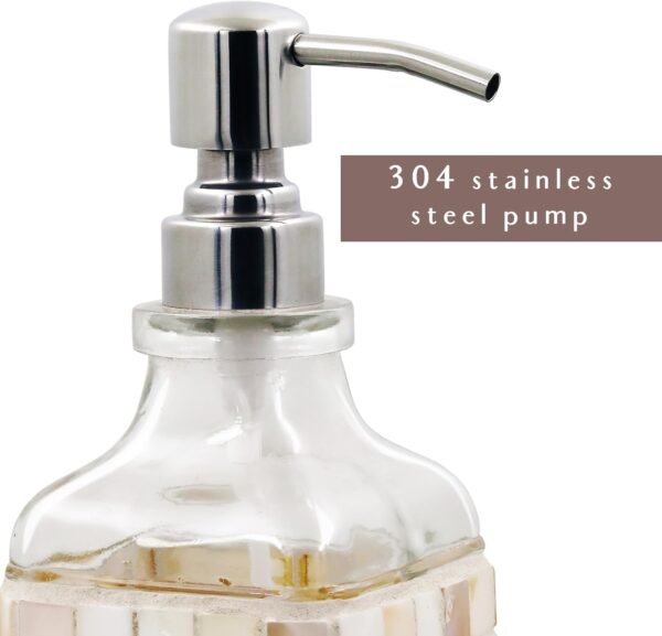 WDHODEC Shell Glass Soap Dispenser with Stainless Steel Pump, 18 OZ Refillable Liquid Hand Soap Dispenser Set for Kitchen Bathroom - Image 5