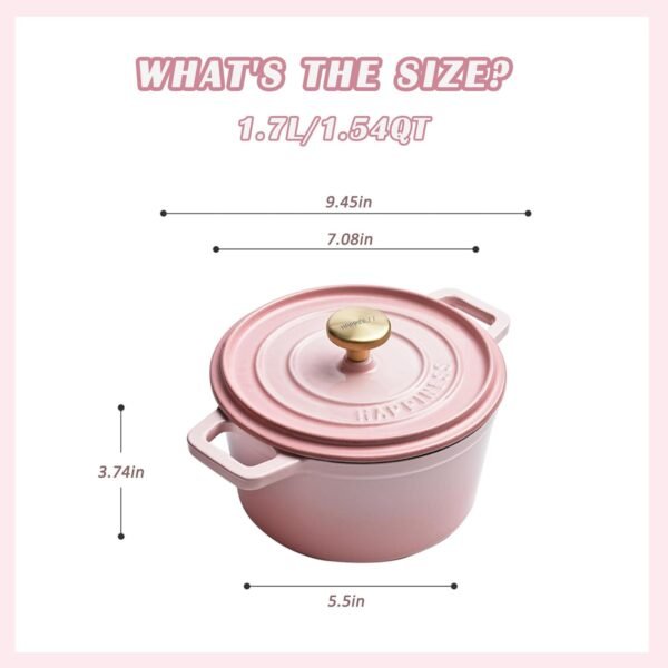 Enameled Cast Iron Dutch Oven, Pink Nonstick Dutch Oven Pot with Lid, Round Enamel Cookware for Braising Stewing Roasting Baking, Good Sealing, Cooking Pot Suitable for All Stoves (Pink) - Image 8
