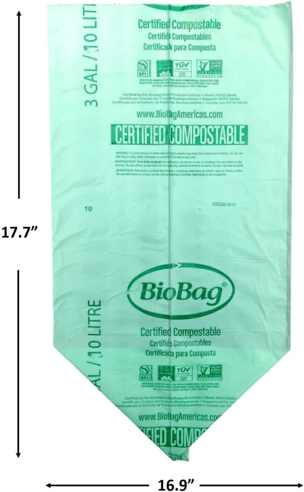 BioBag (USA), The Original Compostable Bag, 3 Gallon, 100 Total Count, 100% Certified Food Scrap Bags, Kitchen Compost Bin Compatible - Image 4