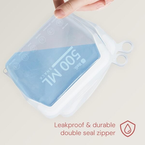 Reli. Reusable Silicone Bags (2 Pack) | Snack (500 ml), Clear | Silicone Bags for Food Storage | Small Reusable Food Storage Bags for Food, Meal Prep, Storage | Leak-Proof, Dishwasher/Freezer Safe - Image 3