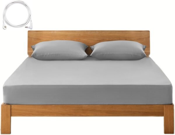Grounding Sheets Queen Deep Pocket Organic Cotton with Silver Fiber, Grounding Fitted Earth Sheets with Grounding Cord (Light Gray, Queen - 60"x80"x15")