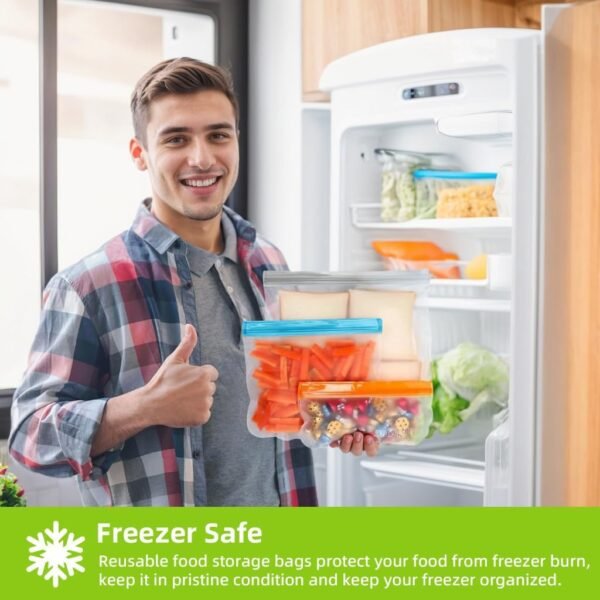 12-Pack Reusable Food Storage Bags – BPA-Free, Leakproof Silicone & PEVA, Freezer & Dishwasher Safe Ziplock for Snacks, Sandwiches, Meal Prep & Kids Lunches – Gallon, Sandwich & Snack Sizes Included - Image 5
