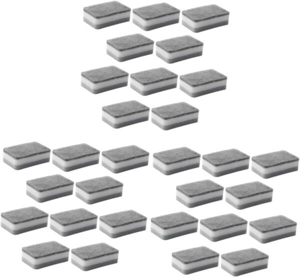 SECFOU 30 Pcs Three-Layer Scouring Sponge Dish Cleaning Sponges for Washing up Pan Scrubber Sponge Scrub Pad for Dishes Bowl Scrubber Home Cleaning Product Natural Sponge Grey