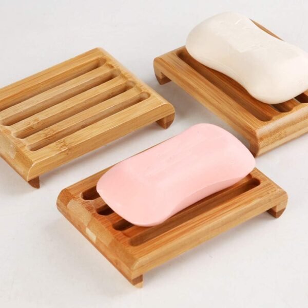 luzen 2Pcs Rectangle Bamboo Self Draining Soap Dishes Bar Soap Holder Soap Saver Tray Soap Case Soap Box Holder for Shower Bathroom Kitchen Keep Soap Dry Clean - Image 3