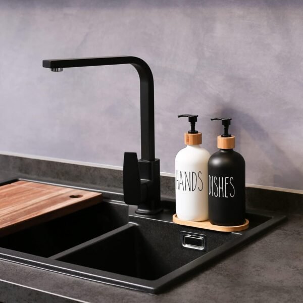MOMEEMO Glass Soap Dispenser Set, Contains Hand Soap and Dish Soap Dispenser.Suitable for Kitchen Decor. (Black & White) - Image 2
