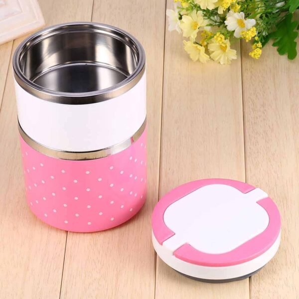 Walfront Stainless Steel Insulation Thermo Food Box 2 Layer Thermal Lunch Box Stackable Lunchbox Containers with Double Handles - Image 2