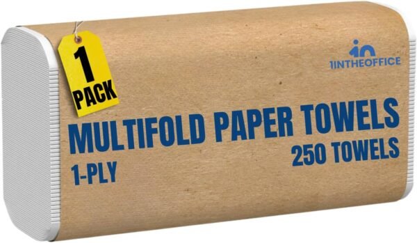1InTheOffice Multifold Paper Towels, Paper Hand Towels for Bathroom, Bathroom Paper Towels, 1-Ply, 9" x 9.45", 250 Towels/Pack