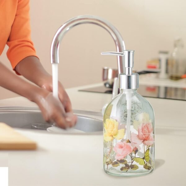 Glass Soap Dispenser Bottle with Pump,Refillable Liquid Hand Soap Dispenser for Bathroom, Kitchen Soap Dispenser 17 oz - Image 2
