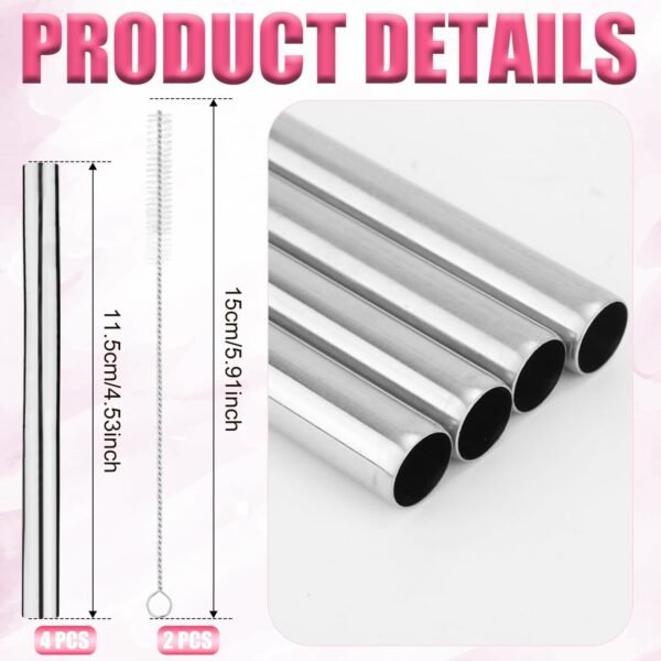 4pcs Metal Straw for Owala Kids 12 OZ Stainless Steel Tumbler, Reusable Stainless Steel Replacement Straws with 2pcs Cleaning Brushes Compatible with Owala 15 OZ Plastic Tumbler Water Bottle - Image 2