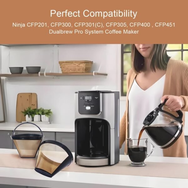 2Pcs Reusable Coffee Filter Basket, No.4 Cone Coffee Maker Filters, for Ninja and Cuisinart Coffee Maker Machines Brewers Filter Replacement - Image 4