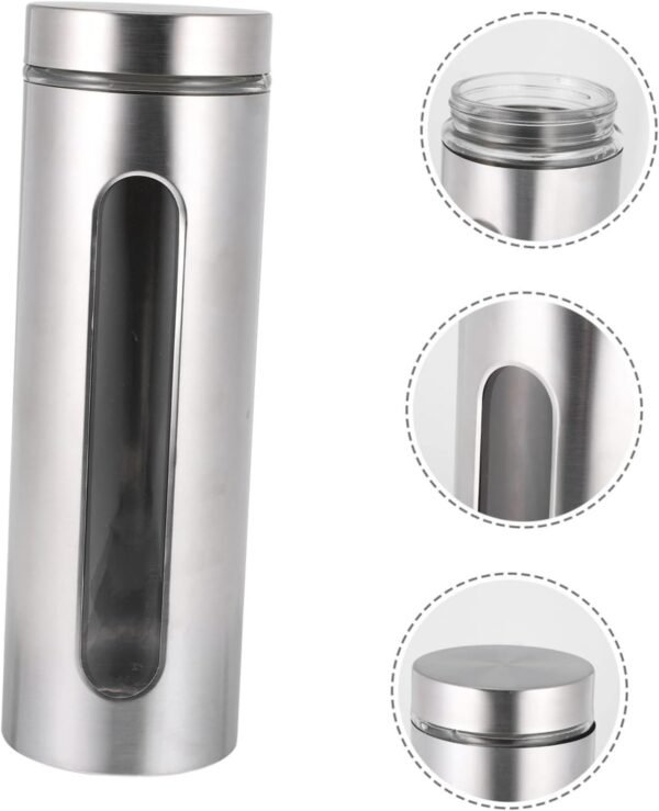 MAGICLULU 1pc Stainless Steel Storage Tank Tea Canister Storage Jars Food Sugar Jar Waste Paper Bin Leakproof Storage Container Tinplate Biscuit Boxes Coffee Jar Spice Bottle Silver Glass - Image 3