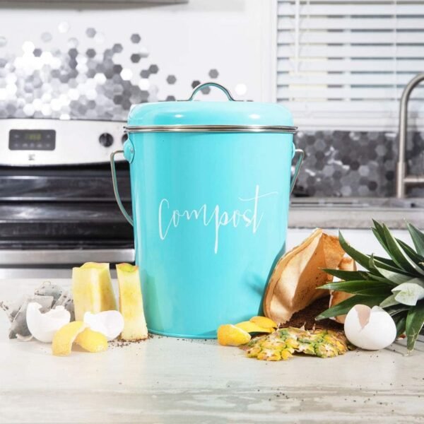 Compost Tumbler, Teal Kitchen Compost Bin Countertop, Indoor Compost Bin Kitchen, Compost Bucket Kitchen, Compost Bins, Compost Caddy, Counter Food Composter for Kitchen, Turquoise Compost Pail - Image 8