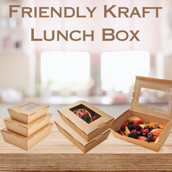 Medium Kraft Lunch Box With Window Food Container Made With Craft Paper For Meals & Dessert, Take Away Container, Disposable, Eco-friendly, Compostable, Paperbox Restaurants - Pack Of 25, Brown - Image 7