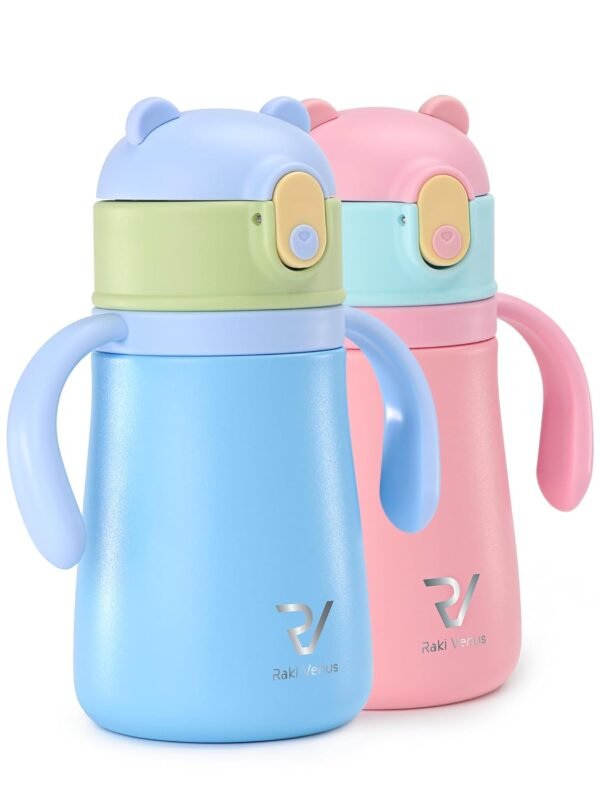 12oz Kids Insulated Water Bottle Double-Wall Vacuum Kids Water Bottle with Hygiene Silicone Straw Blowout-Proof Lid Insulated Water Bottle No BPA Durable Water Bottle Stainless Steel