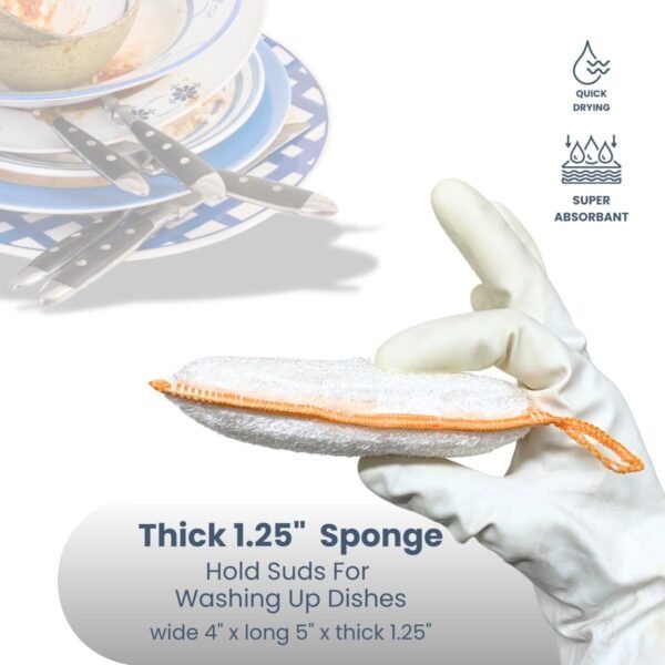 Bamboo Fiber Sponges 4-Pack - Scrub-Non-Scratch, Reusable, Washable, Extra Absorbent, Durable, Multi-Tasking Household Cleaning, Naturally Hygienic Kitchen Sponges for Dishes - Image 4