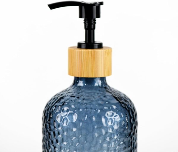 16 oz Glass Soap Dispenser with Bamboo Pump Head, Refillable Kitchen Bathroom Soap Dispenser for Hand Soap, Lotion (2, Blue) - Image 5