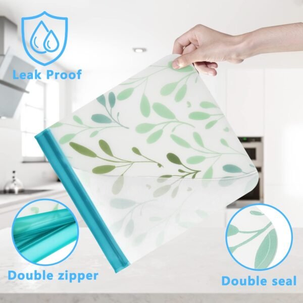 10 Pack Dishwasher Safe Reusable Bags Silicone, Leak proof Reusable Freezer Bags for Food Storage Home Organization Traval & Make-up BPA FREE for Food Storage Home BPA FREE for Salad Fruit - Image 3
