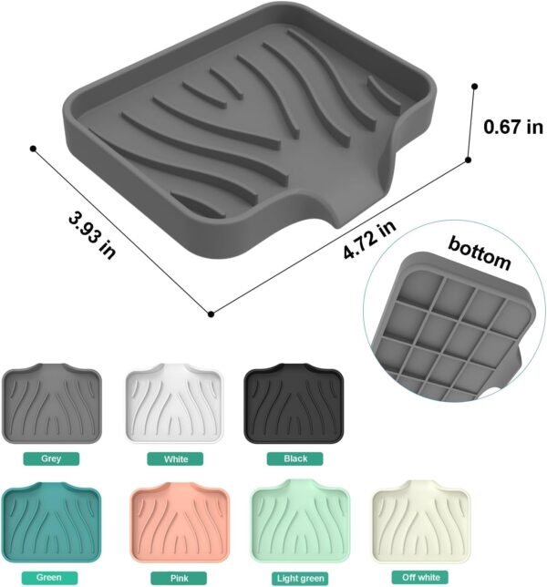 Silicone Soap Dish with Drain Spout - Self Draining Bar Soap Holder for Shower Bathroom Sink, Drying Soap Dish Tray Kitchen Sponge Holder Easy Cleaning Soap Saver Mat 4.7"×3.9" (White, Trumpet) - Image 2