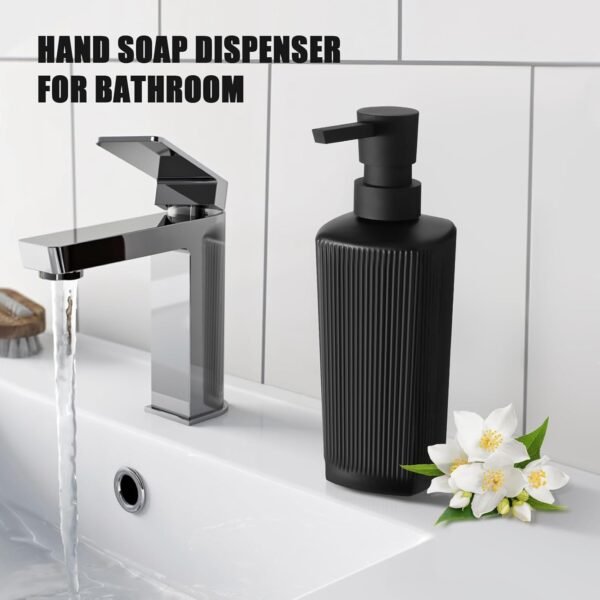 Black Soap Dispenser, Dish Soap Dispenser for Kitchen, Hand Soap Dispenser for Bathroom, Glass Soap Dispenser with Pump, Ribbed Liquid Lotion Dispenser, Bathroom Countertop Soap Dispensers - Image 4