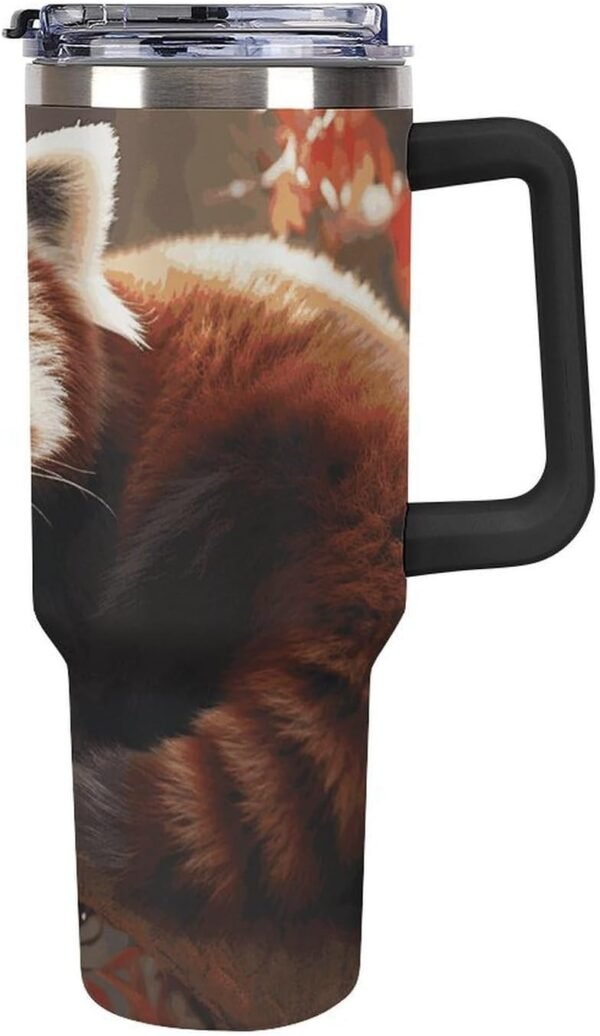 40 Oz Tumbler with Straw 304 Stainless Steel Water Bottle with Handle Lid Travel Mug Reusable Car Red Panda Cup for Home Office Outdoor Suitable