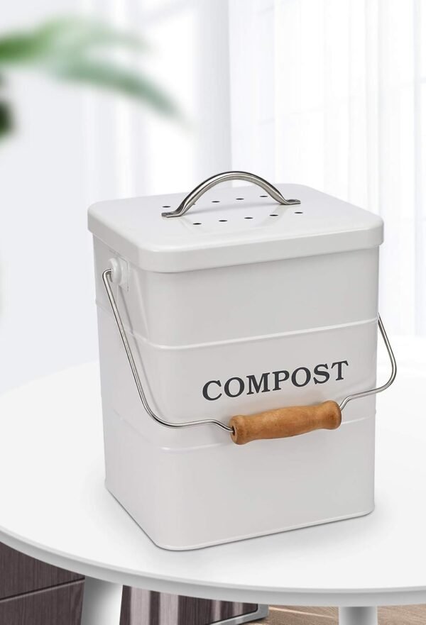 Stainless Steel Compost Bin for Kitchen Countertop,1 Gallon, Includes Charcoal Filter,Compost Bucket Kitchen Pail Compost with Lid -White - Image 6