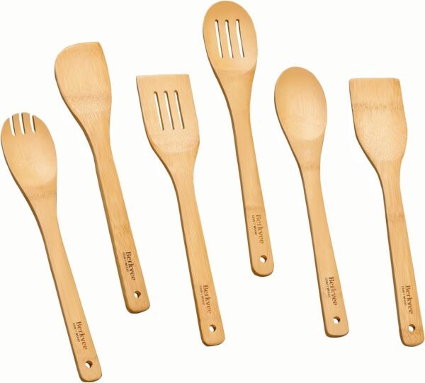 Bamboo Kitchen Utensils 6-Piece Set - Premium Non-Scratch Wooden Spoons and Spatulas for Everyday Cooking