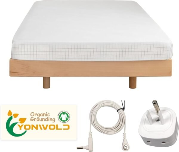 Grounding Fitted Sheet Full Size ， Organic 10% Silver ， (Full - 54"x 75") with Grounding Cord Cable and Safe Adapter