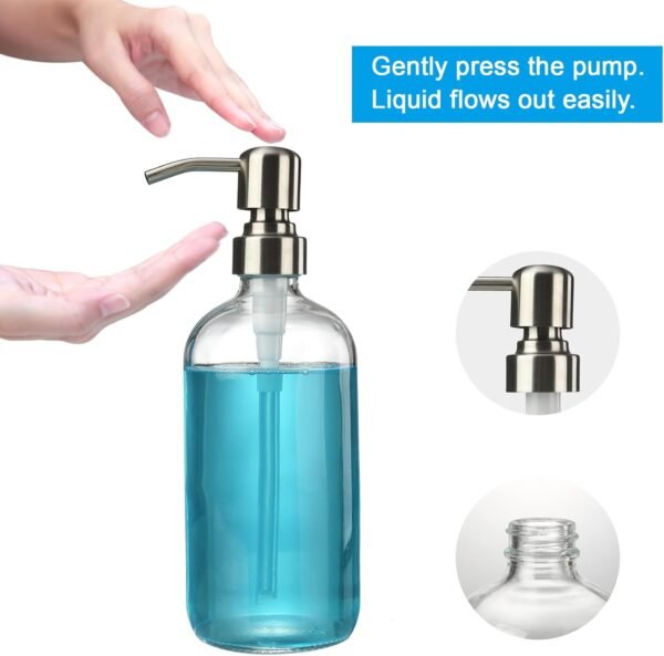 AmazerBath Soap Dispenser, 2 Pack Glass Soap Dispenser with Pump Stainless Steel, Soap Dispenser Bathroom, 17OZ Hand Soap Dispenser, Dish Soap Dispenser Kitchen, Clear Soap Dispenser - Image 8