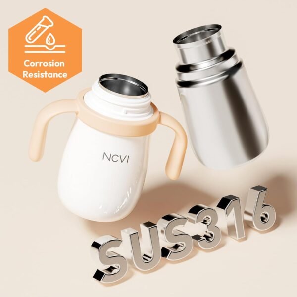 NCVI Kids Stainless Steel Straw Cup for Toddlers 1-3 Years Old, Training Tumbler with Straw Spill Proof with Handle, Insulated Bottle to Keep Cold Warm for Water/Milk/Drink, Yellow 10floz - Image 4