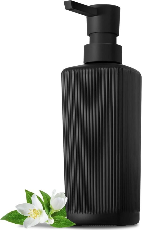 Black Soap Dispenser, Dish Soap Dispenser for Kitchen, Hand Soap Dispenser for Bathroom, Glass Soap Dispenser with Pump, Ribbed Liquid Lotion Dispenser, Bathroom Countertop Soap Dispensers
