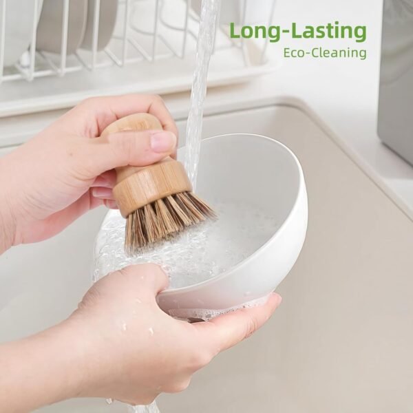 Bamboo Wok Brush - 6 Pcs Hard Palm Brush, Natural Dish Scrubber Brush, Kitchen Brush, Dish Scrub Brush, Bamboo Dish Brush for Cleaning Pans, Pots and Sink - Image 6