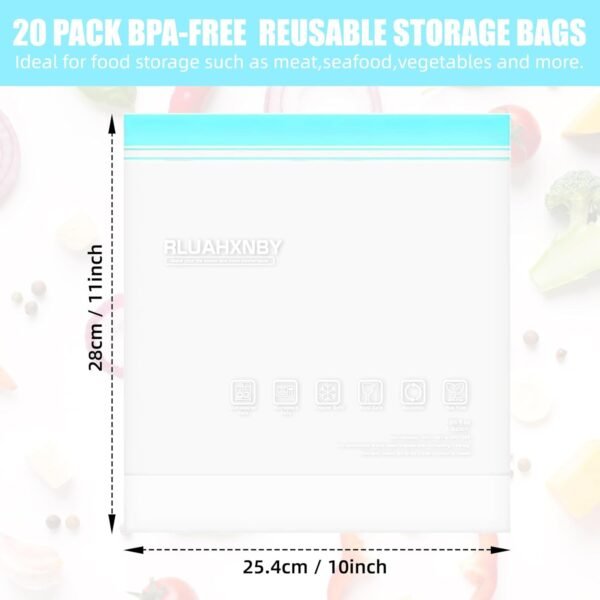 Reusable Freezer Bags Dishwasher Microwave Safe, Stand Up Silicone and BPA Free Reusable Sandwich Bags, Leakproof Reusable Food Storage Bags for Meal Prep - 12 Gallon (12) (12packs) - Image 2