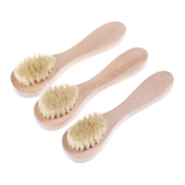 Face Cleansing Brush for Facial Exfoliation, Natural Bristles Brush For Dry Brushing - Set of 3 Pack Wooden Handle Skin Cleaning Scrubbers for Men and Women - Image 3