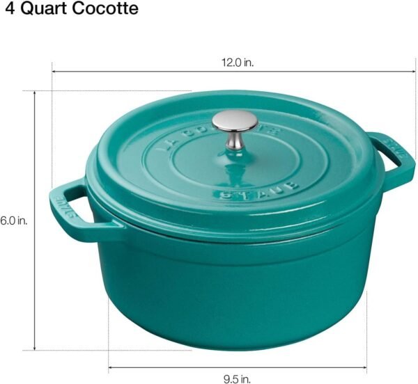 Staub Cast Iron 4-qt Round Cocotte - Turquoise, Made in France - Image 3
