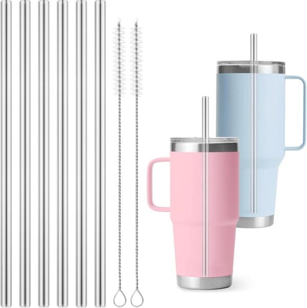 Straws Replacement for Yeti Travel Tumbler 40 oz, Stainless Steel Straw Reusable Compatible with Yeti 40oz Tumbler, 6 Metal Straws With 2 Straw Cleaner Brush
