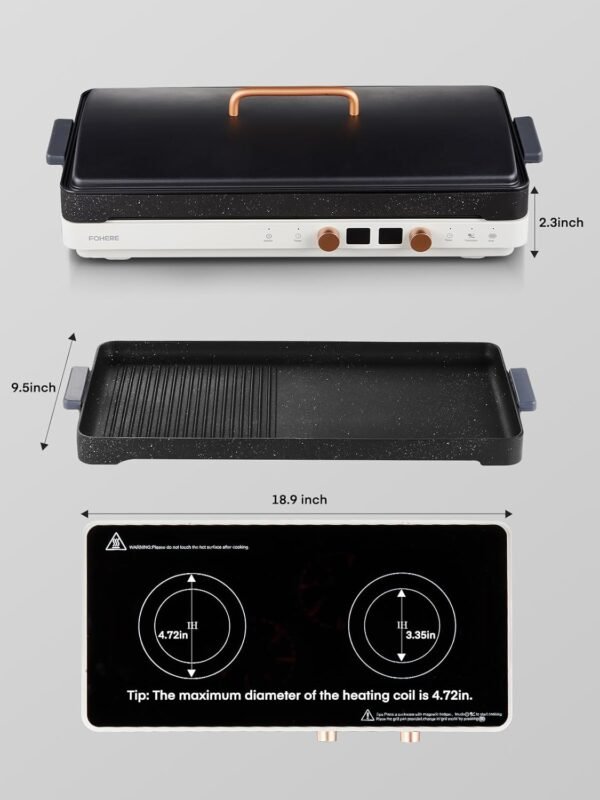 Induction Cooktop 2 Burners, Double Induction Hot Plate with Removable Iron Cast Griddle Pan Non-stick, Independent Temperature Control,Touch 8 Power Levels, 99 Min Timer for Magnetic Cookware - Image 8