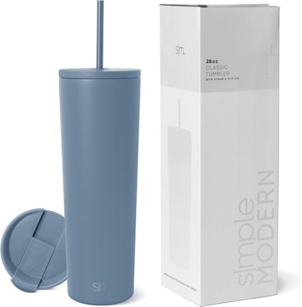 Simple Modern Insulated Tumbler with Lid and Straw | Iced Coffee Cup Reusable Stainless Steel Water Bottle Travel Mug | Gifts for Women Men Her Him | Classic Collection | 28oz | Blue Dune