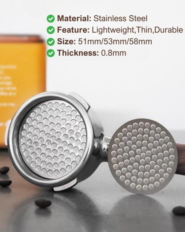 54mm Espresso Puck Screen, 0.8mm Thickness Stainless Steel Reusable Coffee Filter, Designed for Bottomless Portafilter Baskets, Enhances Espresso Extraction - Image 3