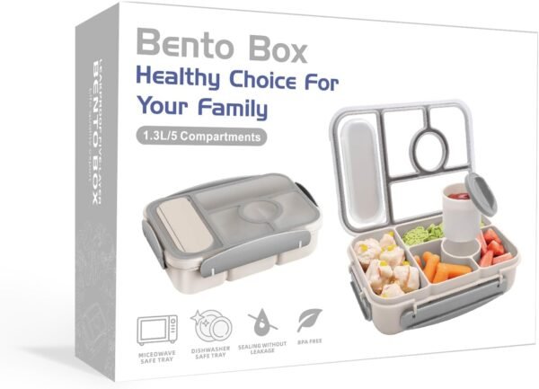 Bento box adult lunch box,lunch box kids,lunch containers for Adults/Kids/Toddler,5 Compartments bento Lunch box for kids with Sauce Vontainers,Microwave & Dishwasher & Freezer Safe(White) - Image 7