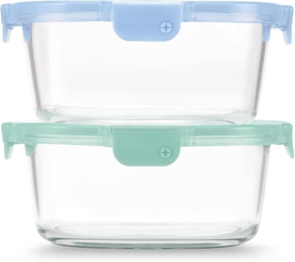 Ello Color Lock 7 Cup 4PC, 2 Pack Glass Meal Prep Sets Leak-Proof Glass Food Storage Containers with Airtight BPA-Free Plastic Lids, Dishwasher, Microwave, and Freezer Safe, Purple Rain
