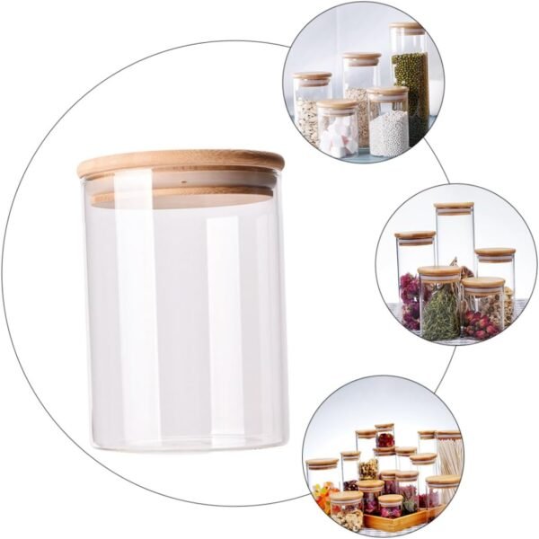 2pcs Sealed Jar Kitchen Storage Containers Storage Bins Utensil Basket Clear Storage Jar Lockable Keeper Food Storage Jar Rack Condiment Cups Food Containers Glass Containers Wood - Image 4