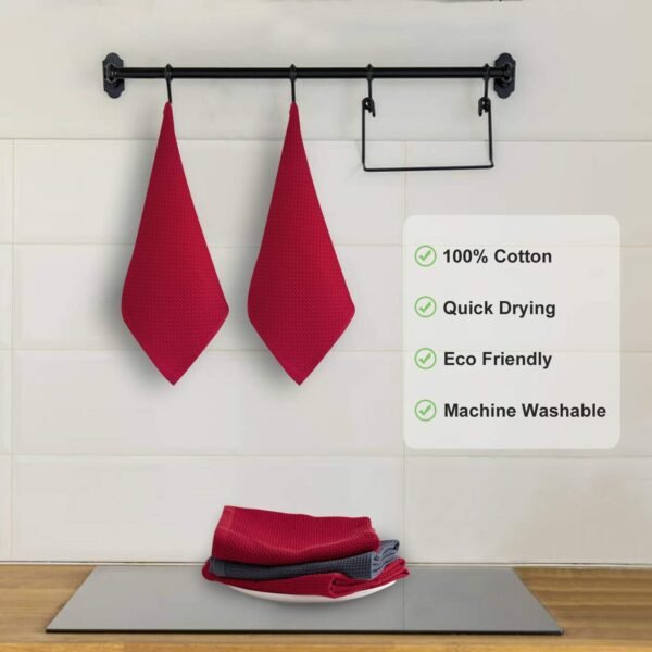 joybest Cotton Kitchen Towels, 4-Pack Waffle Weave Ultra Soft Absorbent Dish Towels Quick Drying Kitchen Dish Cloths, 18 in x 28 in, Red - Image 7