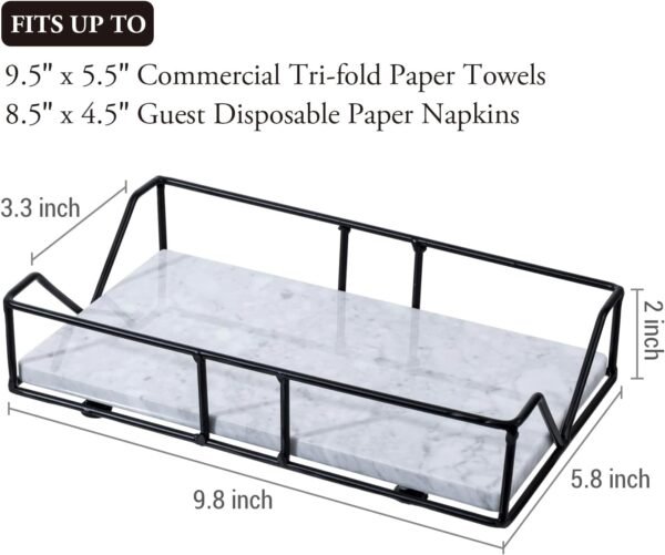 MyGift Deluxe White Marble & Black Metal Wire Tabletop Disposable Napkin Holder, Commercial & Guest Bathroom Countertop Multi Fold Paper Towel Dispenser Tray, Fit Folded Towels up to 9.5 x 5.5 Inches - Image 6