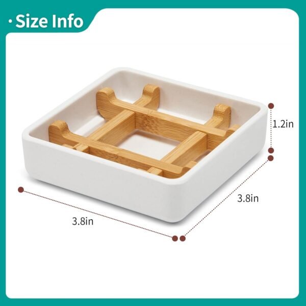 Wooden Bamboo Square Soap Dishes for Bar Soap Holder for Shower with Drain for Bathroom Small Soap Dish Detachable（Single Pack Right Angle White） - Image 2