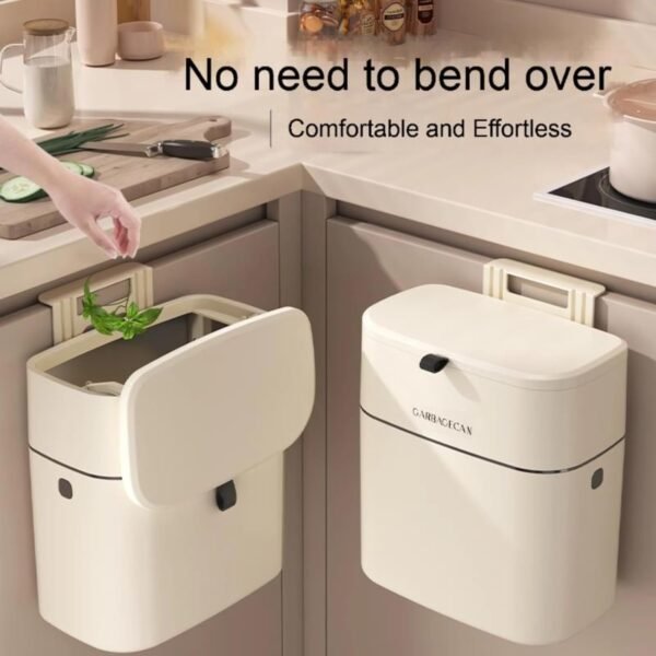 2.5 Gallon Compost bin Kitchen, Hanging Small Trash Can with Lid for Cabinets/Bathrooms/Bedrooms/Offices/Camping, White - Image 4