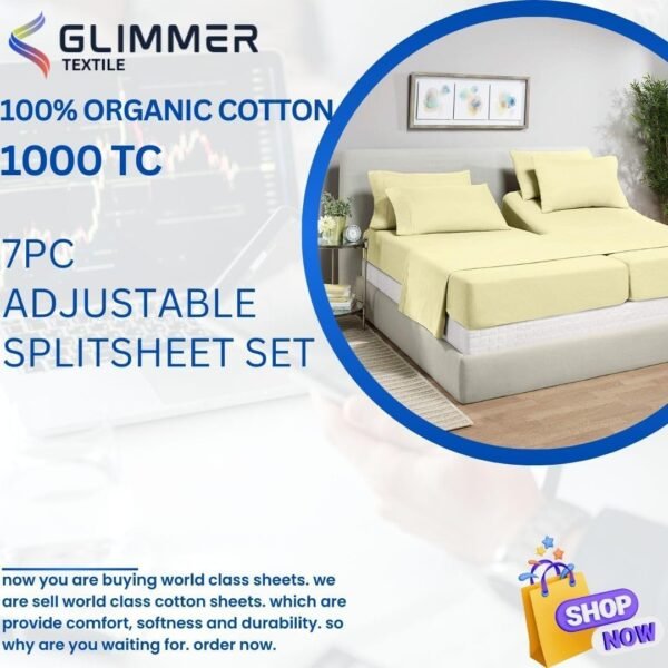100% Organic Cotton| 1000tc| Split Queen Size 7pcs Sheet Set| Comfy & Very Soft| Comfort Like Hotel| Luxury Bed Sheets for Men & Women| deep Pocket 12 inch| Wrinkle Free| Ivory - Image 7