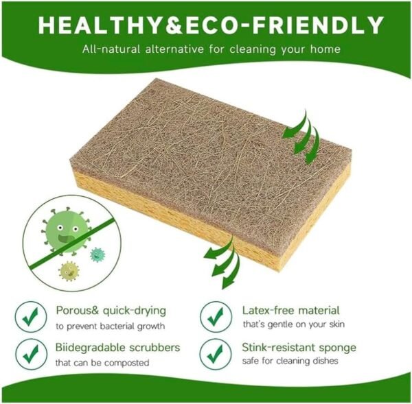 Biodegradable Kitchen Sponges 12-Pack - Natural Coconut Fiber & Cellulose, Eco-Friendly, Non-Scratch, Highly Absorbent Cleaning Sponges - Image 3