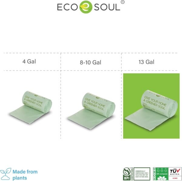 ECO SOUL 100% Compostable Trash Bags | Biodegradable Eco-friendly Bio Bags for Garbage Bins | Heavy Duty & Leak-Resistant | Home, Office & Kitchen Use | 13 Gallon | Set of 25 - Image 8
