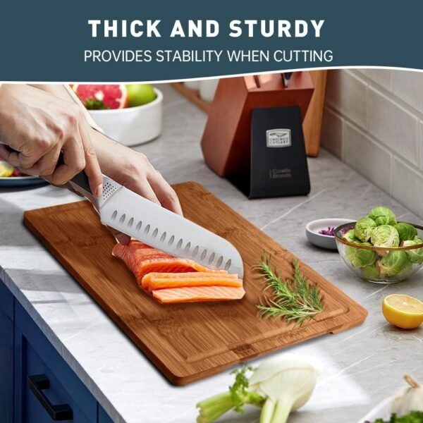 MelBell Bamboo Cutting Board Set Of 3 for Kitchen - Wooden Chopping Boards with Juice Groove - Wood Serving Board for Meat, Vegetables, Cheese - Image 5