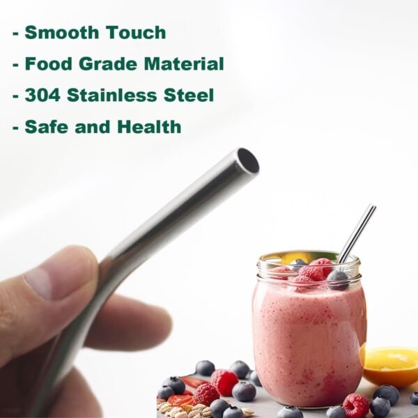 8 Pack 6 Inch Short Bent Metal Cocktails Straws, Reusable Stainless Steel Smoothie Drinking Straws with Cleaning Brush for Coffee Mugs, Small Glasses or Cups - Image 3